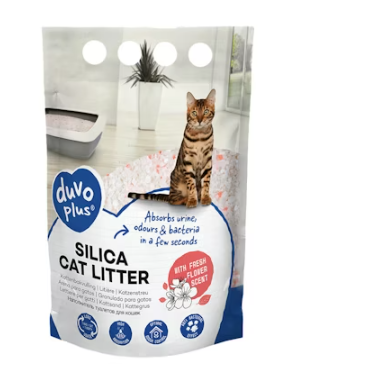 Kattegrus og kattebakke med Duvo Plus Silica kattegrus