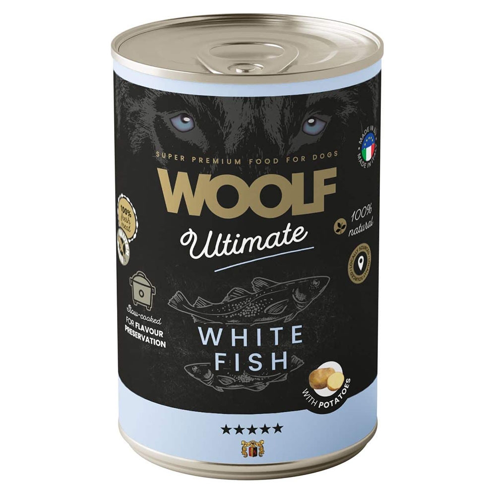 Woolf Ultimate vådfoder med hvid fisk og kartofler til hund